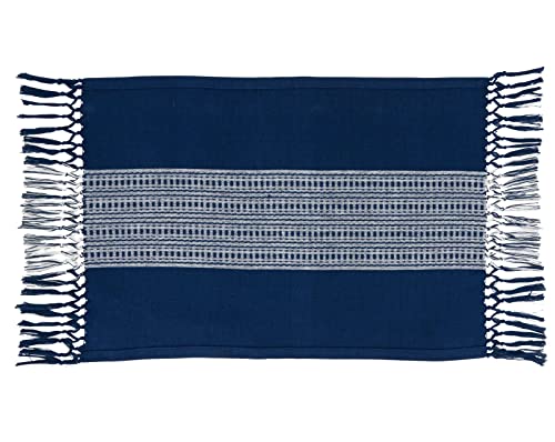 Fennco Styles Banded Stripe Fringe Placemats 14" W x 20" L, Set of 4 - Cotton Woven Table Mats for Home, Dining Table Décor, Banquets and Special Occasion