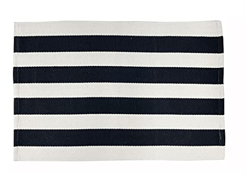 Fennco Styles Woven Bold Striped Area Rug 24" W x 36" L - Navy Blue Cotton Blend Carpet Indoor Outdoor Floor Mat for Living Room, Entryway, Bedroom and Floor Décor