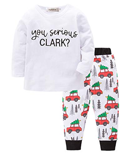 stylesilove Toddle Boy You Serious Clark? Cotton Long Sleeve Top and Car Pattern Pants 2 Pcs Pajamas Outfit Set