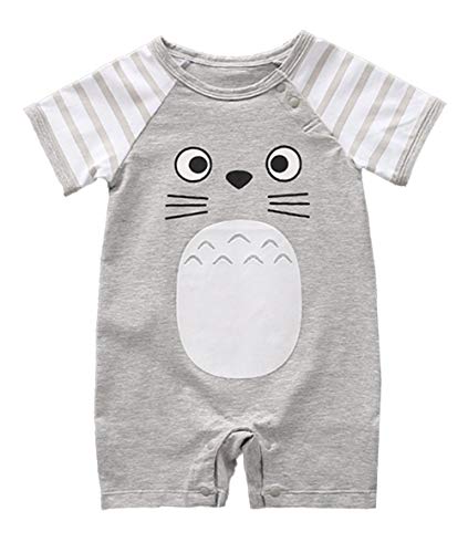 stylesilove Unisex Baby Cotton Onesie - Short Sleeve Outfit with Cute Graphics, Striped Sleeves, 3-24 Months