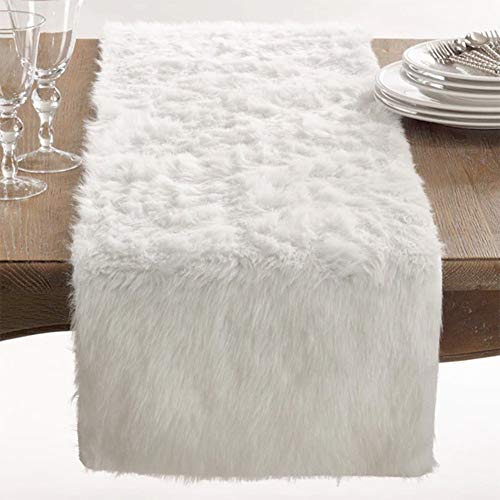 Fennco Styles Elegant White Faux Fur Table Runner - Solid Color Table Cover for Home, Dining Room, Banquets, Holiday, Special Occasion