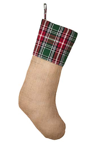 Fennco Styles Edinburgh Collection Holiday Plaid Ruffle Design Jute Christmas Stocking