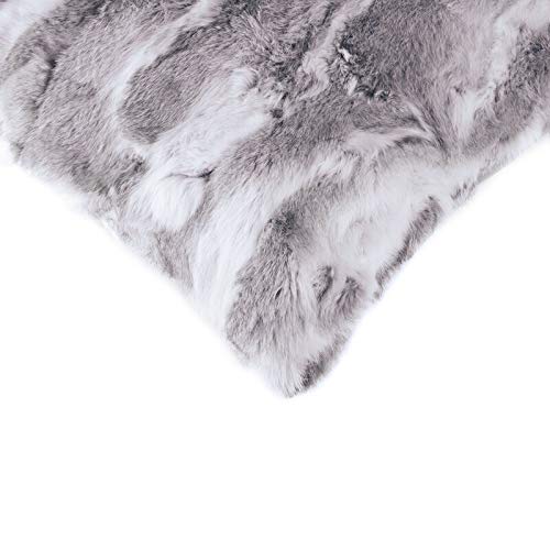 Fennco Styles Lucky Collection Rustic Handcrafted Ultra Soft Rabbit Fur 16 x 16 Inch Throw Pillow with Case & Insert – Grey Accent Pillow for Winter Season on Couch, Bedroom and Living Room Décor