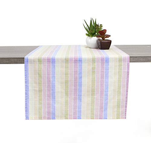 Fennco Styles Luscious Stitched Checkered Cotton Table Runner 16 x 90 Inch - Multicolor Table Linens for Everyday Use, Banquets, Wedding and Special Events