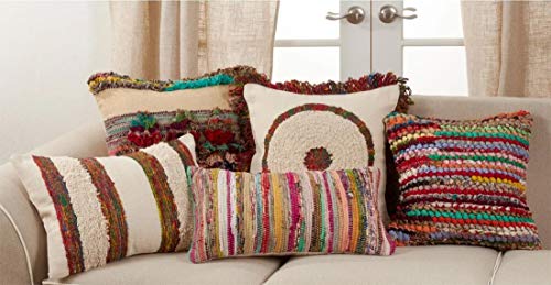 Fennco Styles Boho Striped Fringe Cotton Decorative Throw Pillow 16" W x 24" L - Multicolored Cushion for Home, Couch, Living Room, Office and Bedroom Decor