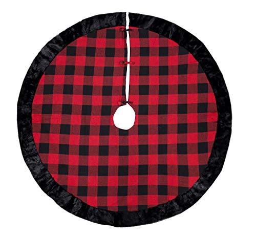 Fennco Styles Red & Black Buffalo Plaid Christmas Tree Skirt 53" Round - Holiday Tree Skirt for Home, Christmas Tree, Winter Festivals, Office, School Décor