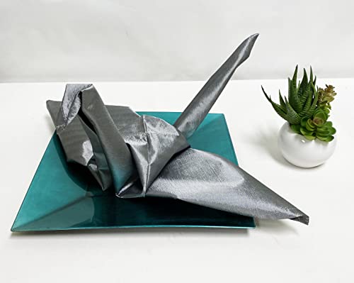 Fennco Styles Silver Satin Decorative Cloth Napkins, Set of 4 - Solid Color Diner Napkins for Wedding, Banquets, Special Events, Holiday and Christmas Décor