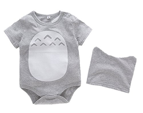 stylesilove Unisex Baby Boys Girls Grey Short Sleeve Cotton Romper with Hat 2pcs Cartoon Summer Outfit