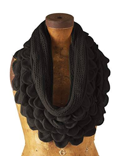 stylesilove Chic Oversized Ruffle Knitted Infinity Scarf Lightweight Cozy Neck Warmer for Women and Girls