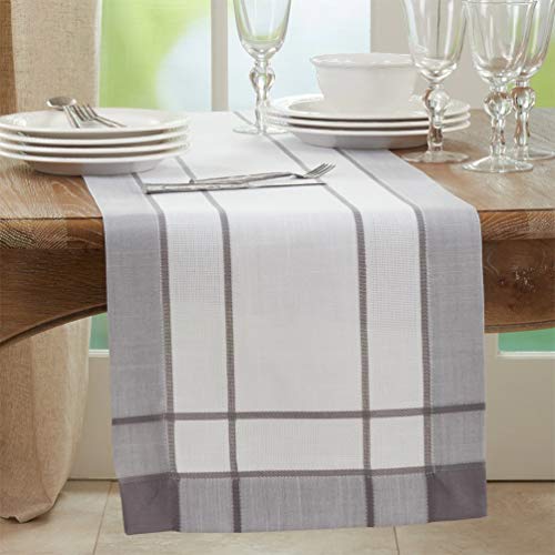 Fennco Styles Neutral Banded Border Design Table Runner - Decorative Table Cover for Everyday Use, Dining Table Décor, Banquets, Family Gatherings and Special Occasions