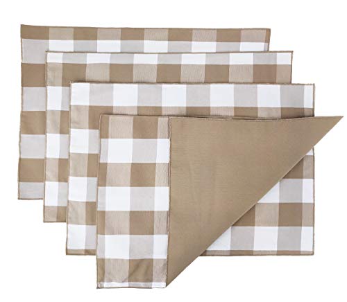 Fennco Styles Buffalo Check Double Layers Reversible Placemats 14" W x 20" L, Set of 4 - Handmade in USA - Plaid Table Mats for Everyday Use, Banquet, Holiday, Family Gathering, Special Occasion