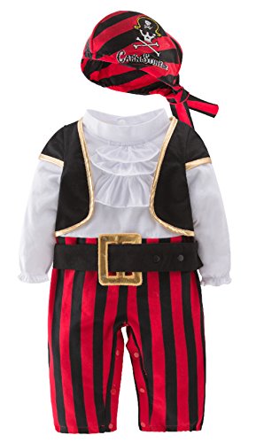 stylesilove Infant Baby Boy Cap'N Stinker Pirate Jumpsuit, Vest, Hat and Belt 4pcs Halloween Outfit Festival Clothing Set