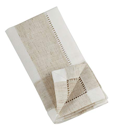 Fennco Styles Hommage Brodé Collection Cottage Orchid Embroidery Hemstitch Border Cloth Napkins 20 x 20 Inch, Set of 4 – Ivory Dinner Napkins for Wedding, Banquet, Tea Party and Home Décor