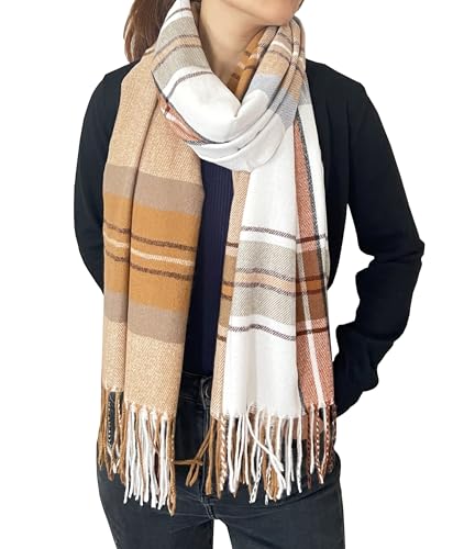 stylesilove Women Plaid Fringe Cashmere Scarf Warm Ultra Soft Scarves Shawl Neck Wraps for All Season, 5 Colors