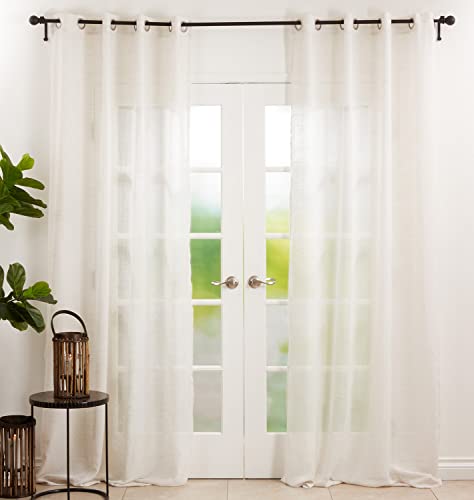Fennco Styles Grommet Top White Semi-Sheer Linen Blend Window Curtain Single 1 Panel for Bedroom, Living Room, Patio Door Backing Sliding Glass Door Drape, Silver, 52" W X 84" L