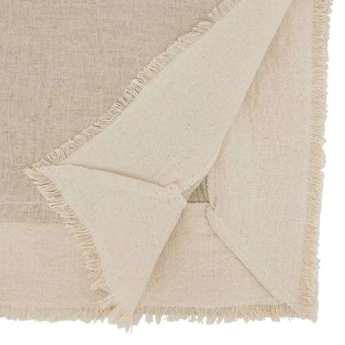 Fennco Styles Double-Layer Fringe Cotton Blend Placemats 14" W X 20" L, Set of 4 - Natural Woven Table Mats for Home Décor, Holiday, Banquet, Family Gathering, Special Occasion