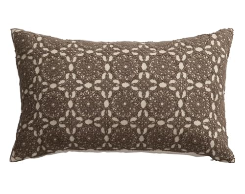 Fennco Styles Embroidered Lace Floral Decorative Filled Lumbar Throw Pillow 12" W X 20" L – White Kaleidoscope Cushion for Couch, Sofa, Bedroom, Office and Living Room Décor