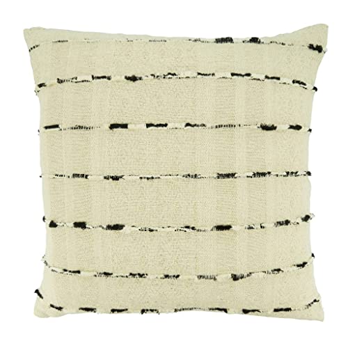 Fennco Styles Striped Design Cotton Decorative Throw Pillow 20" W x 20" L - Black & White Textured Cushion for Home, Couch, Bedroom, Living Room and Office Décor