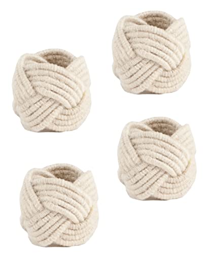 Fennco Styles Classic Braided Jute Napkin Rings, Set of 4 - Ivory Burlap Napkin Holders for Dining Table, Home, Banquets, Holidays, Family Gatherings and Special Events