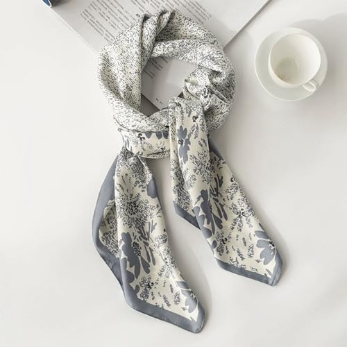 stylesilove Women Floral Print Silk Like Scarf Square Neckerchief Soft Bandana Small Shawl Neck Wraps for All Season