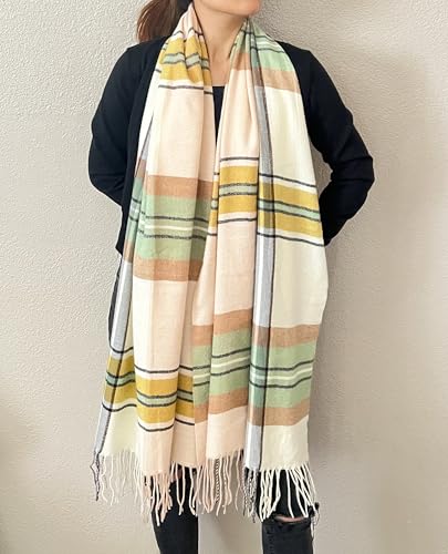 stylesilove Women Plaid Fringe Cashmere Scarf Warm Ultra Soft Scarves Shawl Neck Wraps for All Season, 5 Colors