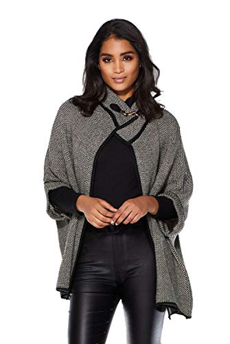 stylesilove Women Sweater Knit Cardigan with Buckle Fashion Jacket Shawl Poncho Warm Wrap for Fall Winter Season