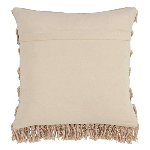 Fennco Styles Bohemian Woven Fringes Down Filled 18 x 18 Inch Cotton Throw Pillow with Case & Insert - Natural Throw Pillow for Couch, Living Room and Bedroom Décor
