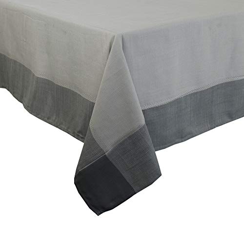 Fennco Styles Contemporary Solid Color Border 55 x 55 Inch Tablecloth - Blue/Brown Table Cover for Holiday, Banquets, Outdoor Parties, Special Events and Home Decor