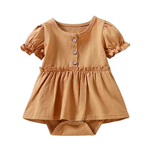 stylesilove Infant Baby Girls Solid Button Front Ruffle Short Sleeve Cotton Romper Dress Spring Summer Dressy Outfit