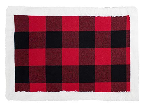 Fennco Styles Holiday Buffalo Plaid Red and Black with White Faux Fur Border Design Table Runner 16" W x 72" L