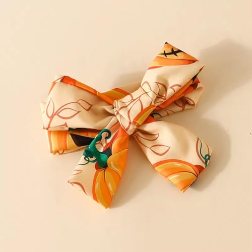 stylesilove Infant Baby Girl Orange Long Sleeve Romper Pumpkin Print Overall Dress with Headband 3pcs Halloween Outfit