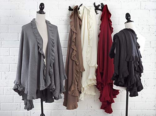 Fennco Styles Women's Ruffle Trim Knit Open Front Poncho Cape Shawl - Fall Wrap Jacket, Cozy and Stylish Layering Piece