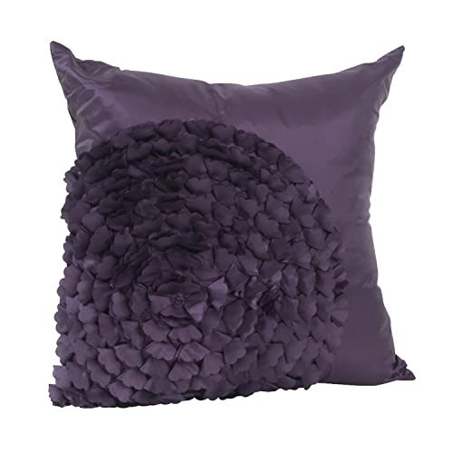 Fennco Styles Elegant Silky Floral Decorative Filled Throw Pillow 17" W X 17'L - Eggplant Flower Accent Pillow for Home, Couch, Bedroom, Living Room and Office Decor