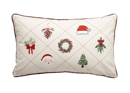 Fennco Styles Christmas Design Velvet Throw Pillow Cover 18" W x 18" L - White Festive Cushion Case for Home, Winter Holidays Décor, and Special Occasions