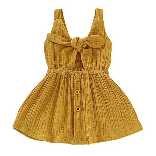 stylesilove Baby Girls Sleeveless Front Tie Bowknot Gauze Cotton Dress Toddler Girl Solid Sundress Summer Outfit