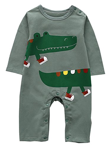stylesilove Infant Baby Boy Funny Crocodile Green Long Sleeve Cotton Romper