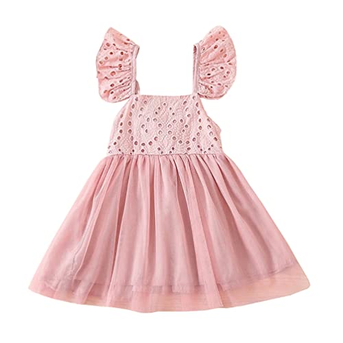 stylesilove Baby Toddler Girls Embroidered Eyelet Tulle Dress Princess Girl Ruffle Crisscross Sun Dress Outfit