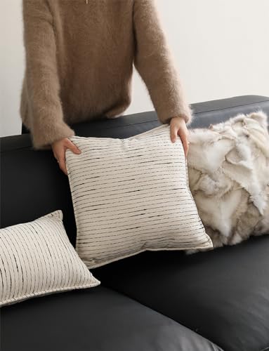 Fennco Styles Black Stripe Chenille Decorative Filled Throw Pillow - White Woven Soft Cushion for Home, Couch, Bedroom, Living Room and Office Décor