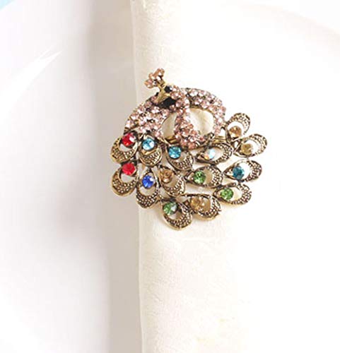 Fennco Styles Decorative Bejeweled Design Peacock Metal Napkin Rings, Set of 4 - Multicolored Napkin Rings for Family Dinner, Theme Party, Wedding, Special Event and Home Décor