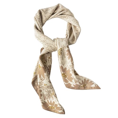 stylesilove Women Floral Print Silk Like Scarf Square Neckerchief Soft Bandana Small Shawl Neck Wraps for All Season