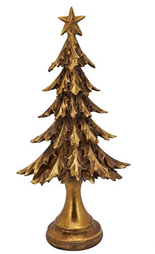 Fennco Styles Resin Gold Vintage Christmas Tree Figurine - Tabletop Small Tree for Christmas, Holiday, Home, Desk, Mantel and Office Décor