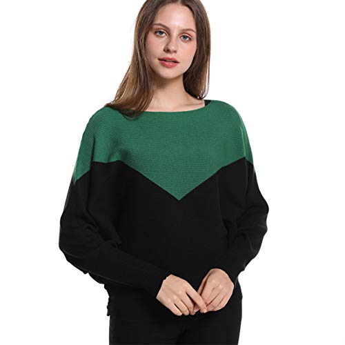 Styles I Love Women Autumn Winter Two-Tone Boat Neck Batwing Sleeve Pullover Knitted Sweater Long Sleeve Loose Top