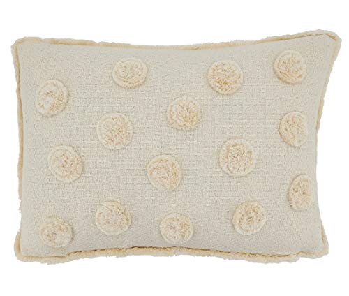 Fennco Styles Delicate Pom Pom Applique Cotton Decorative Throw Pillow Cover & Insert 12 x 18 Inch - Ivory Accent Pillow for Home, Couch, Living Room and Everyday Décor