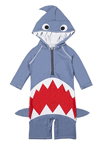 stylesilove Little Boy Shark Costume One-Piece Swimsuit Grey Rash Guard Beachwear Bathing Suit