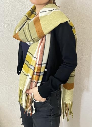 stylesilove Women Plaid Fringe Cashmere Scarf Warm Ultra Soft Scarves Shawl Neck Wraps for All Season, 5 Colors