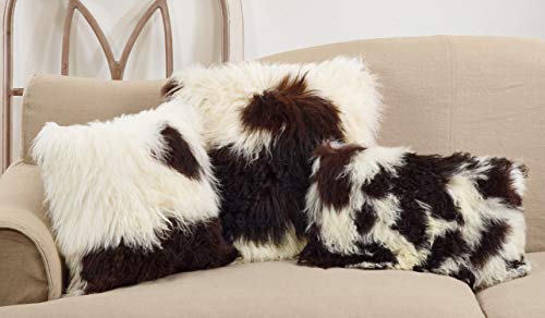 Fennco Styles Country Mongolian Lamb Fur Pillow and Rug – Black Brown Fur Home Decorations for Couch, Bedroom and Living Room Décor