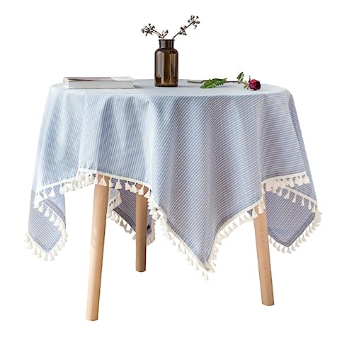 Fennco Styles Simply Striped Tassel Cotton Blend 55 x 55 Inch Tablecloth - Green Table Cover for Banquets, Holiday, Special Events, Outdoor and Home Décor