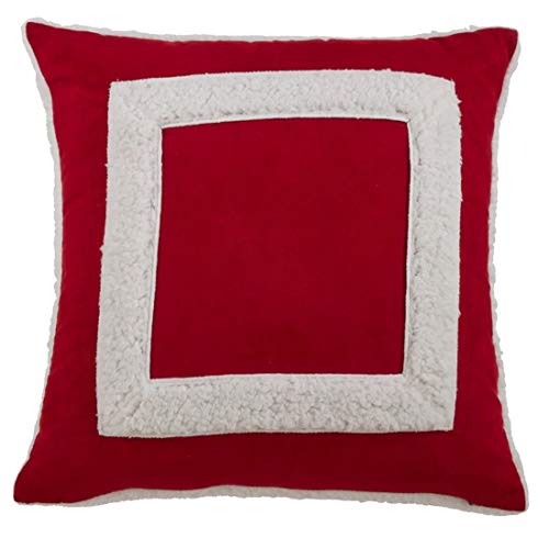 Fennco Styles Holiday Square Sherpa Design Decorative Throw Pillow Cover & Insert 17 x 17 Inch - Red Accent Pillow for Home, Couch, Living Room and Christmas Décor