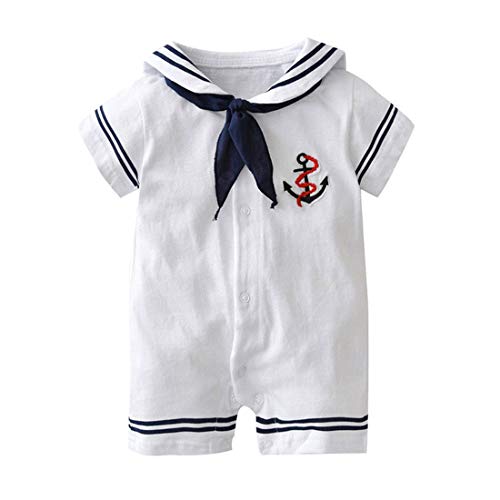 stylesilove.com Baby Boy Marine Sailor White Short Sleeve Romper Onesie Outfit Holiday Special Occasion Baby Clothing