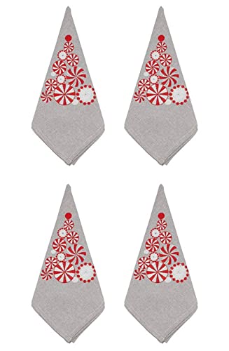 Fennco Styles Embroidered Peppermint Holiday Tablecloth 70" W x 70" L - Silver Festive Table Cover for Christmas, Family Gathering, Banquets and Special Events